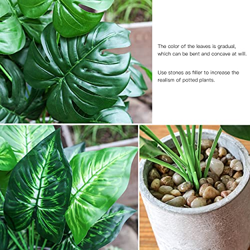 Der Rose 2 Pack 16" Fake Plants Artificial Monstera for Home Decor | Medium potted faux plants with taro and monstera leaves,easy to shape，desk shelf countertop and home accent
