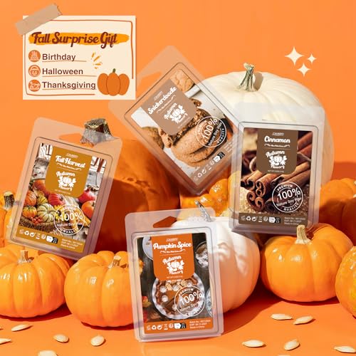 Salubrito Fall Scented Wax Melts, Strong Scented Soy Wax Cubes/Tarts Variety Set- Pumpkin Spice, Cinnamon, Spiced Cider, Snickerdoodle, Balsam Pine, Candy Corn, Fall Harvest, Apple Pie, 8x2.5oz - color: Gold