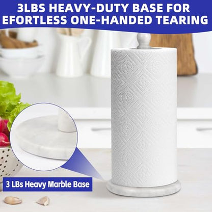 Natural Marble Paper Towel Holder for Kitchen Countertop - 2.6 lbs (1.2kg) Heavy Duty Weighted Base for One-Handed Tearing - Fits Jumbo Rolls - Elegant Modern Design with Ball Top - White & Grey - color: White & Grey