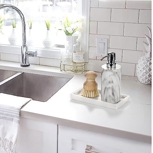 Emibele Bathroom Vanity Tray Countertop, 8" Rectangular Marble Resin Tray | Dresser Kitchen Sink Tray, for Jewelry Cosmetic Perfume Soap Candle, Compact Lightweight Waterproof, Mini Size, Marble White - color: Ink White, size: 7.7" x 3.9" x 0.8"