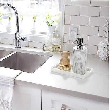 Emibele Bathroom Vanity Tray Countertop, 8" Rectangular Marble Resin Tray | Dresser Kitchen Sink Tray, for Jewelry Cosmetic Perfume Soap Candle, Compact Lightweight Waterproof, Mini Size, Marble White - color: Ink White, size: 7.7" x 3.9" x 0.8"