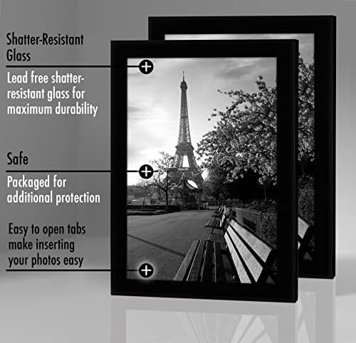 Americanflat 8x12 Picture Frame with Shatter-Resistant Glass - Set of 2 - Signature Collection - Gallery-Style Frames Made of Engineered Wood - Picture Frames for Tabletop and Wall Display - Black | Shatter-resistant glass, wall or tabletop display with i