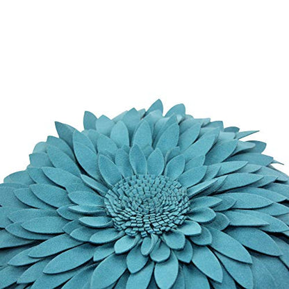 3D Daisy & Sunflower Decorative Pillow - 14.5 x 13 inch Round - Teal Flower-Shaped (Case + Insert) - color: Teal