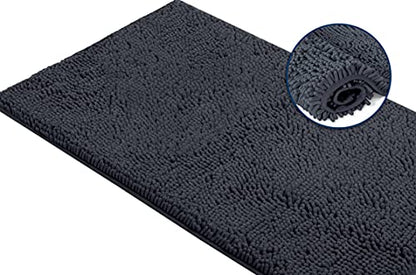 LuxUrux Runner Bath Mat-Extra-Soft Plush Bath Shower Bathroom Rug,1'' Chenille Microfiber Material, Super Absorbent Shaggy Bath Rug. Machine Wash & Dry (21 x 59 Inch, Charcoal) - color: Charcoal, size: 21'' x 59''