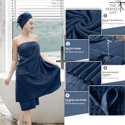 8 Piece Bathroom Towel Set Navy Blue |2 Oversized Large Bath Towels Sheet,2 Hand Towels and 4 Washcloths| 600GSM Ultra Soft Luxury Premium Towel Set Highly Absorbent Quick Dry Hotel Towel Collection - color: Texture Navy Blue, size: 8 Piece Towel Set