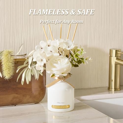 Clean Linen Flower Reed Diffuser Set, 6.7oz Home Fragrance with Sticks, Long Lasting Scented Diffuser for Bathroom, Bedroom, Living Room & Shelf Decor