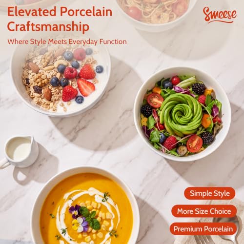 Sweese 24 oz Ceramic Cereal Bowl Set of 4, 6" Breakfast Bowl Stackable, Round Serving Bowl for Rice, Snack, Fruit and Everyday Meals, White - color: White, size: 24 Ounce (Set of 4)