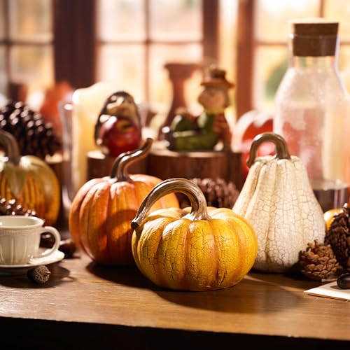 Valery Madelyn Fall Pumpkin Table Decor Cracked Pumpkin Figurine Fall Decoration for Home, 3pcs Resin Autumn Harvest Thanksgiving Halloween Party Tabletop Centerpieces, 6.7 inch - size: Large