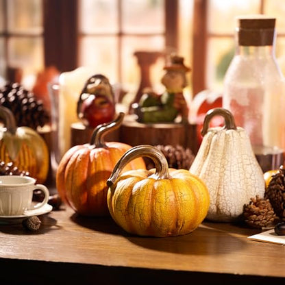 Valery Madelyn Fall Pumpkin Table Decor Cracked Pumpkin Figurine Fall Decoration for Home, 3pcs Resin Autumn Harvest Thanksgiving Halloween Party Tabletop Centerpieces, 6.7 inch - size: Large