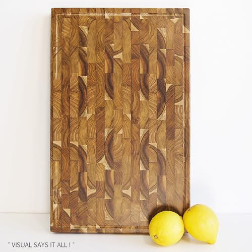 Teak Wood Cutting Board for Kitchen, End Grain Extra Thick Butcher Block | 20 x 12.2 Inch (ExtraThick 1.7") Professional Heavy Duty Hardwood Non Toxic Wooden Chopping Board (Oil & Plate Included) - color: Teak Wood, size: 19.7"L x 12.2"W