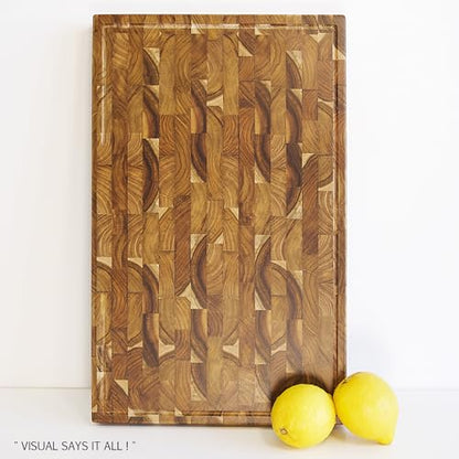 Teak Wood Cutting Board for Kitchen, End Grain Extra Thick Butcher Block | 16 x 10 Inch (ExtraThick 1.7") Professional Heavy Duty Hardwood Non Toxic Wooden Chopping Board (Oil & Plate Included) - color: Teak Wood, size: 15.7"L x 10.2"W
