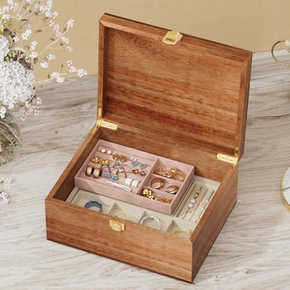Wooden Keepsake Box, Acacia Memory Box with a Hinged Lid, Wooden Storage box, for Picture Letter Time Capsule - Wooden Gift Boxes (Large) - size: Large