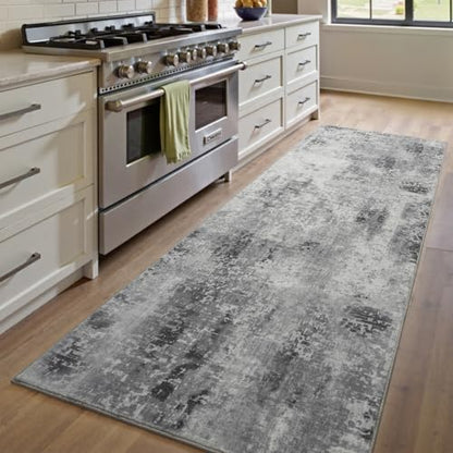 Kelarea Washable Runner Rug 2x6, Non-Slip Low Pile Abstract Grey | Water & Stain Resistant, Pet Friendly, Easy Clean, Ultra Soft, for Entrance, Kitchen, Bedroom, Hallways - color: Light Grey, size: 2' x 6' (Rectangular)