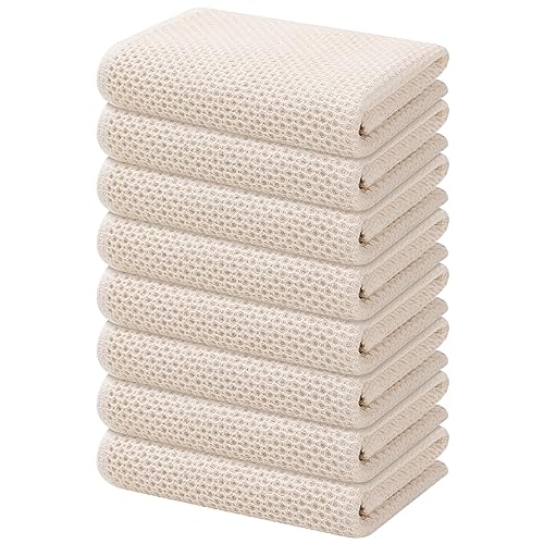 Kitinjoy 100% Cotton Waffle 8-Pack Kitchen Towels, 13" x 28", Beige | Super Soft, Ultra-Absorbent, Fast Drying, lightweight, Quick Drying Kitchen Hand Towels - color: Beige, size: 13 x 28 - 8 Pack