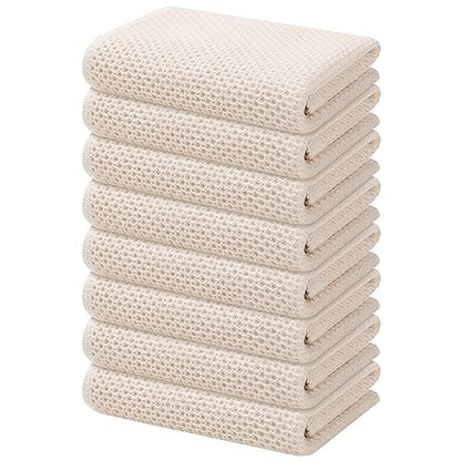 Kitinjoy 100% Cotton Waffle 8-Pack Kitchen Towels, 13" x 28", Beige | Super Soft, Ultra-Absorbent, Fast Drying, lightweight, Quick Drying Kitchen Hand Towels - color: Beige, size: 13 x 28 - 8 Pack