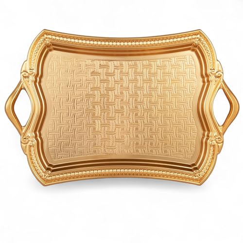 Alisveristime Elisa Rectangular Metal Serving Tray, 14.6 x 9 in (Gold) - color: Gold