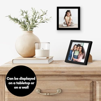 Americanflat 5x5 Picture Frame - Slim Molding - Black | Shatter-resistant glass, wall or tabletop display with included easel, triangle hangers included, secure turn-tab backing - color: Black, size: 5x5