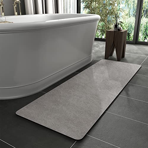 MontVoo -Bath Mat Rug-Rubber Backing Non Slip Quick Dry Absorbent Thin Bathroom Rugs Fit Under Door-Faux Suede Surface Bathroom Floor Mats-Shower Rug for in Front of Bathtub Shower Gray 24"X70" - color: Grey, size: 70" x 24"