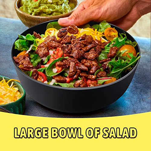 ECOWAY Bamboo Fiber Salad Bowl with Lid & Servers, 4Qt, Melamine Salad Serving Bowls Set with Bamboo Lid, Salad Mixing Bowl with Spoon Fork for Fruits Vegetables and Pasta (Black, 9.8inch) - color: Black with lid
