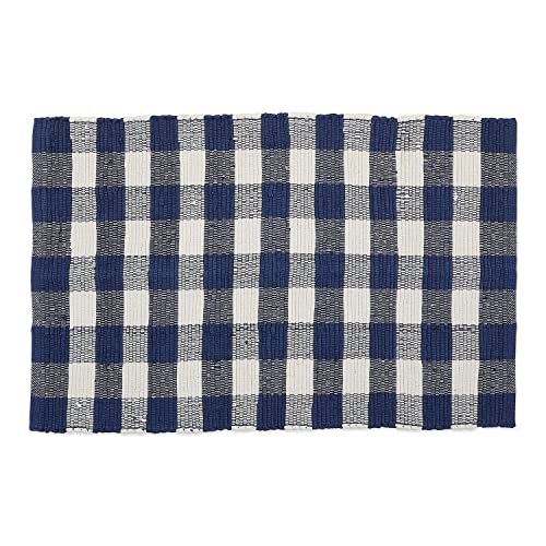 DII Buffalo Check Rug Collection, Hand Dyed Reversible Chindi Rug, 26x40, Navy/Cream - color: Navy/Cream, size: 2'2" x 3'4" (Rectangular)