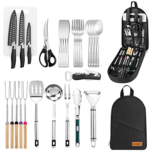 Camping Cookware Storage Bag - Camping Cooking Utensils Set Bag Camping Tool Portable Storage Bag Suitable for Knife, Fork, Spoon, Chopping Board, Chef's Knife,Kitchenware Storage - color: Black kit