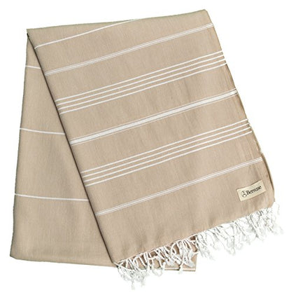 Bersuse Towels Anatolia XL Beach Blanket Throw Blanket Turkish Towel 100% Cotton Extra-Large Quick-Dry Lightweight Premium Peshtemal Towel - 61x82 Inches, Beige - color: Beige