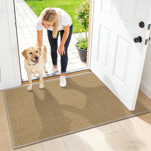 Door Mat Indoor Entrance 32"x47", Ultra Thin Indoor Door mat, Absorbent Washable Entryway Doormats, Low-Profile Dirt Trapper Doormat Entry Inside Door Mats Front Floor Mats, Beige - color: Beige, size: 81x121cm