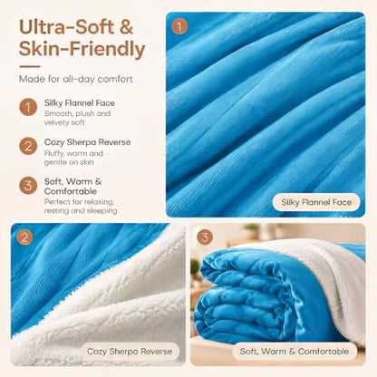 Electric Heated Blanket, Twin 62 x 84 in, Sea Breeze Blue | 6 heat settings | 1-10-hour timer | Flannel and Sherpa| dual-sided comfort | machine washable | ETL certified - color: C-bright Blue, size: 62x84inches-Twin