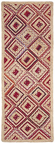 SAFAVIEH Cape Cod Collection Runner Rug - 2'3" x 6', Natural & Red, Handmade Flat Weave Diamond Braided Jute & Denim, Ideal for High Traffic Areas in Living Room, Bedroom (CAP354B) - color: Natural/Red, size: 2'3" x 6' (Runner)