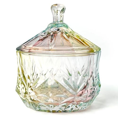 Colorful Crystal Glass Candy Snack Barrel Storage Jar Embossed Luxury Cookie Buffet Canister With Lids Jewelry Box Jar Biscuit Containers - color: Treasure Box