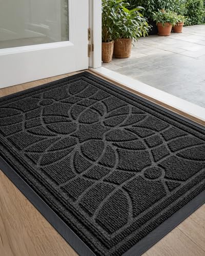 DEXI Front Door Mat Outside Entrance 17x30, Heavy Duty Non Slip, Black | Low Profile Doormat with Rubber Back, Traps Dirt & Moisture, Easy to Clean, Fits Entryway, Patio, Garage - color: Black, size: 17" X 30" (Rectangular)