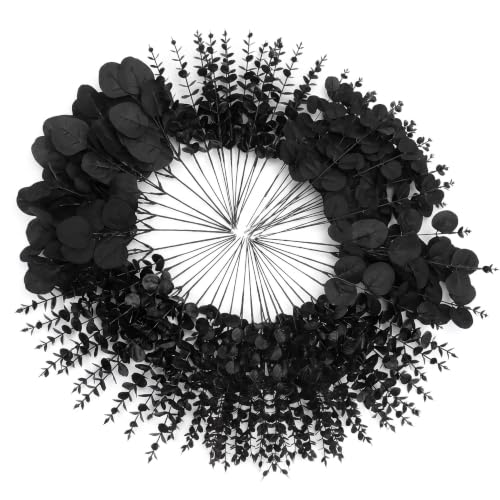 120 Pcs Black Artificial Eucalyptus Stems, 3 Styles Matte Pure Faux Eucalyptus Leaves Branches for Gothic Party Halloween Dark Wedding Industrial Home Decoration - color: Black