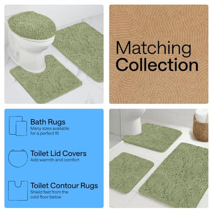GORILLA GRIP Bathroom Rug Sets 3 Piece, Bath Mat Set and Oval Toilet Base with Rubber Backing, Plush Absorbent Shaggy Chenille Washable Mats, Includes 24x19.5, 24x17 and 30x20 Inch Rugs, Sage - color: Sage, style: 24"x19.5" + 24"x17" + 30"x20" - 3 Pack