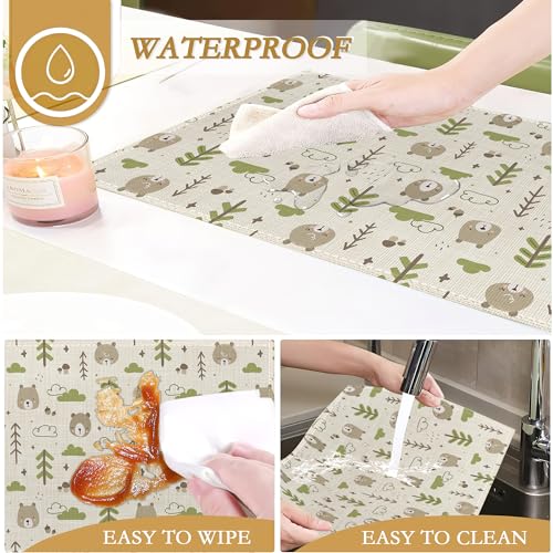 Cat Dog Dinosaur Frog Bear Placemats,Cute Cartoon Patterns Table Mats Set of 6,12x18 Inch,Waterproof Oil-Proof Washable and Reusable Linen placemats Holiday Party Kitchen Table Decorations - color: Cat Dog Dinosaur Frog Bear,cute Cartoon Patterns