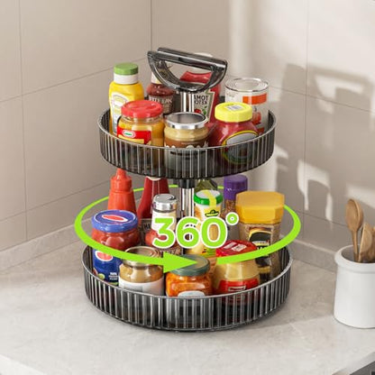 YCIA&DONE Premium 2-Tier Adjustable Lazy Susan Turntable Organizer 12 Inch Rotating Spice Rack for Cabinet, Kitchen Pantry Condiment Organizer with Deep Baskets and Handle, Gray - color: Gray