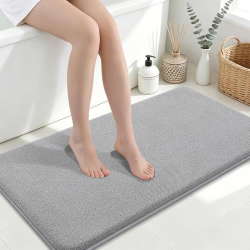 Smiry Memory Foam Bath Mat 44x24, Extra Soft Absorbent Bathroom Rugs | Grey Quick Dry, Machine Washable Bath Mats for Bathroom, Shower, Tub and Home Decor Accessories - color: Grey, size: 44'' X 24''