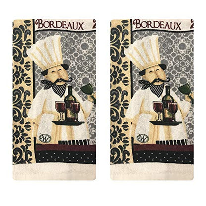 Kitchen Towel 5 Piece Linen Set 2 Towels 2 Pot Holders 1 Oven Mitt (Chef) - color: Chef