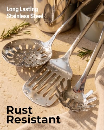 Zulay Kitchen Stainless Steel Cooking Utensil - Stainless Steel Kitchen Utensil - Durable Kitchen Gadgets - Metal Kitchen Accessories - Easy to Clean Kitchen Tools - 8 Piece Set - size: 8 Piece Set