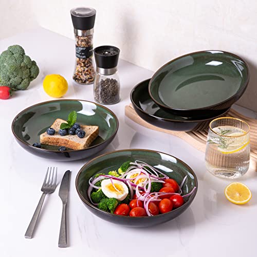 LERATIO 9.0" Ceramic Pasta Bowls Set of 4,38oz Large Stoneware Bowls Set | Reactive Glaze Serving Bowls Set,Wide Bowl for Pasta,Salad,Fruit & Noodles,Housewarming & Wedding Gift-Green - color: Green, size: Set of 4