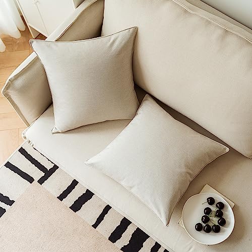 NiNi ALL Outdoor Waterproof Throw Pillow Covers Set of 2 Decorative Farmhouse Garden Pillowcase Solid Cushion Cases for Patio Tent Couch 20x20 inch Beige | Faux Linen Decorative Solid Throw Pillow Covers Farmhouse for Garden Furniture Tent Balcony Couch S