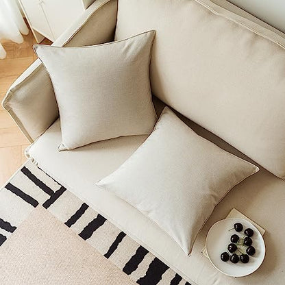 NiNi ALL Outdoor Waterproof Throw Pillow Covers Set of 2 Decorative Farmhouse Garden Pillowcase Solid Cushion Cases for Patio Tent Couch 20x20 inch Beige | Faux Linen Decorative Solid Throw Pillow Covers Farmhouse for Garden Furniture Tent Balcony Couch S