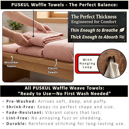PÜSKÜL 2-Piece Natural 100% Turkish Cotton Waffle Bath Towels Extra-Large | Pink Powder 32x63" Bath Sheet Towel Light Soft Absorbent Quick-Dry Lint-Free Premium Honeycomb Weave Oeko-Tex Made in Turkiye - color: Pink Powder