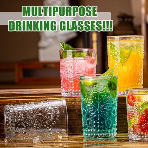 Crystal Whiskey Glasses Set of 8, 10 oz Old Fashioned Tumblers, Premium Rocks Glasses for Drinking Scotch, Bourbon, Cognac, Irish Whisky and Cocktails - Ideal Gift for Whiskey Enthusiasts - style: Embossed Style