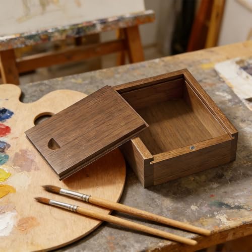 Mini Walnut Wood Gift Box Magnetic Sliding Lid Small Keepsake Case | Handcrafted walnut box with magnetic sliding lid. Smooth surface perfect for DIY crafts, rings, and personalized gifts. - color: Walnut (3.19")