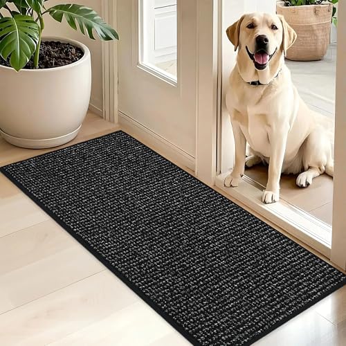 BEQHAUSE Dirt Trapper Door Mat 20" x 48", Non-Slip Washable Doormats, Black | Entrance Mat Dirt Resistant and Absorbent Welcome Mat, Low Profile Floor Mats for Front Back Door and Entryway - color: Black, size: 20" X 48" (Rectangular)