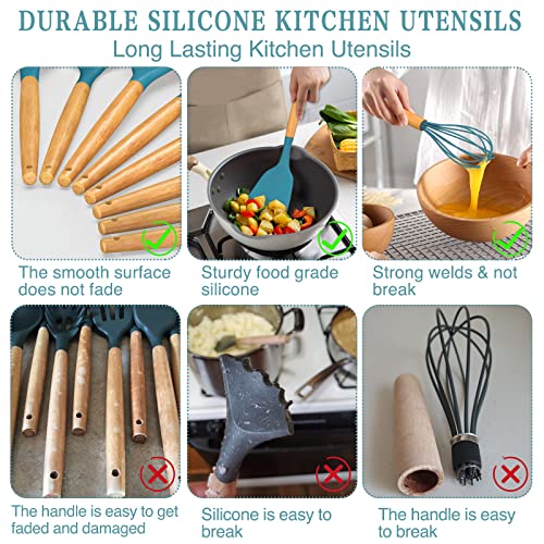 Umite Chef Kitchen Cooking Utensils Set, 33 pcs Non-stick Silicone Utensils Spatula Set with Holder, Silicone Kitchen Gadgets Utensil Set(Dark Blue) - color: Dark Blue