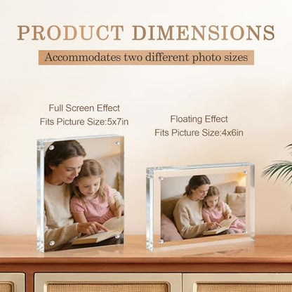 Acrylic Frame, 5x7 Picture Frame 5 Pack, 20MM Thicker Block, Double Sided Magnetic Clear Freestanding Photo Frame for Desk or Tabletop Display - size: 5x7" 5pack