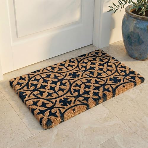 Fab Habitat Extra Thick Doormat - Handwoven, Durable - Natural Coir - Entryway, Front Door, Porch, Patio - Blue Tile Dark Blue (18" x 30" Thick) - color: Blue Tile - Dark Navy, size: Large (18 x 30 inch) - Extra Thick