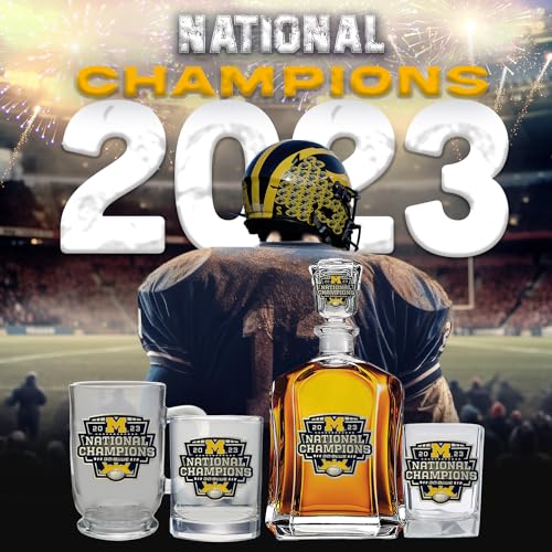 Heritage Pewter Michigan Wolverines 2023 CFP National Champions Stemless Glass Goblets – Set of 2 | 15 OZ Goblet Wine Glasses | Expertly Crafted Pewter Glass