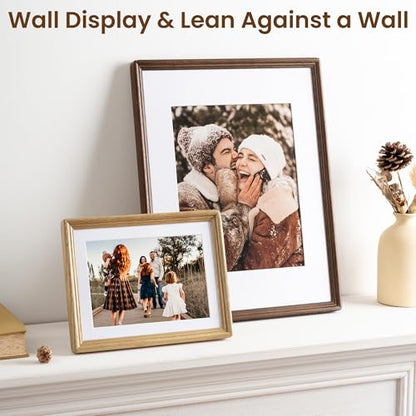 8.5x11 Natural Solid Oak Wood Picture Frame with 6x8 Mat, Premium Rustic Wooden Photo Frames with Plexiglass, Poster Photo Frame for Gallery Wall Hanging, Walnut, 3 Packs - color: Walnut, size: 8.5x11-3P